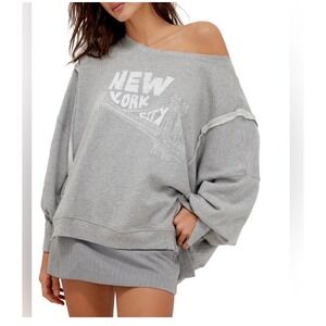NEW FREE PEOPLE “New York” Grey Camden Pullover